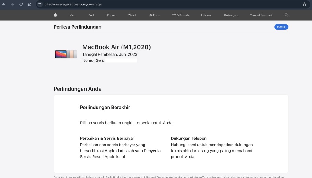 Cek garansi macbook 